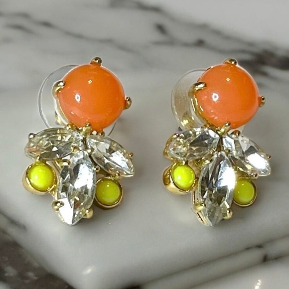 Vintage Rhinestone and Glass Cabochon Earrings Gold Tone with Posts Unbranded - Picture 1 of 7
